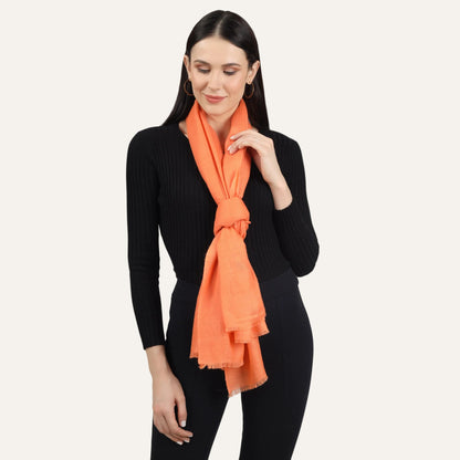 Brund Orange Cashmere scarf worn by woman