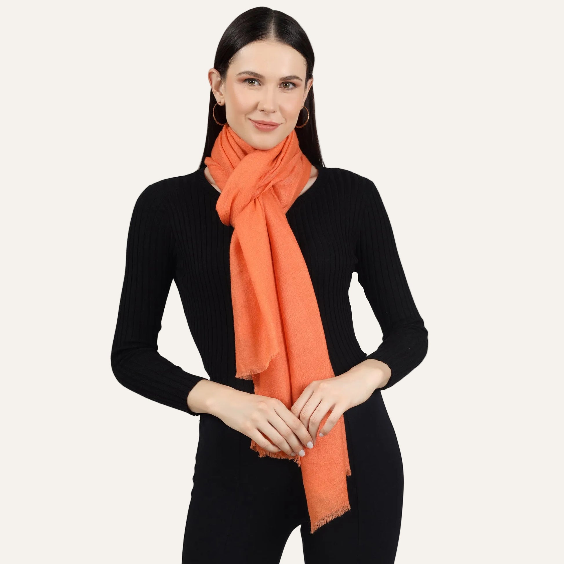 Orange Cashmere Scarf worn by woman