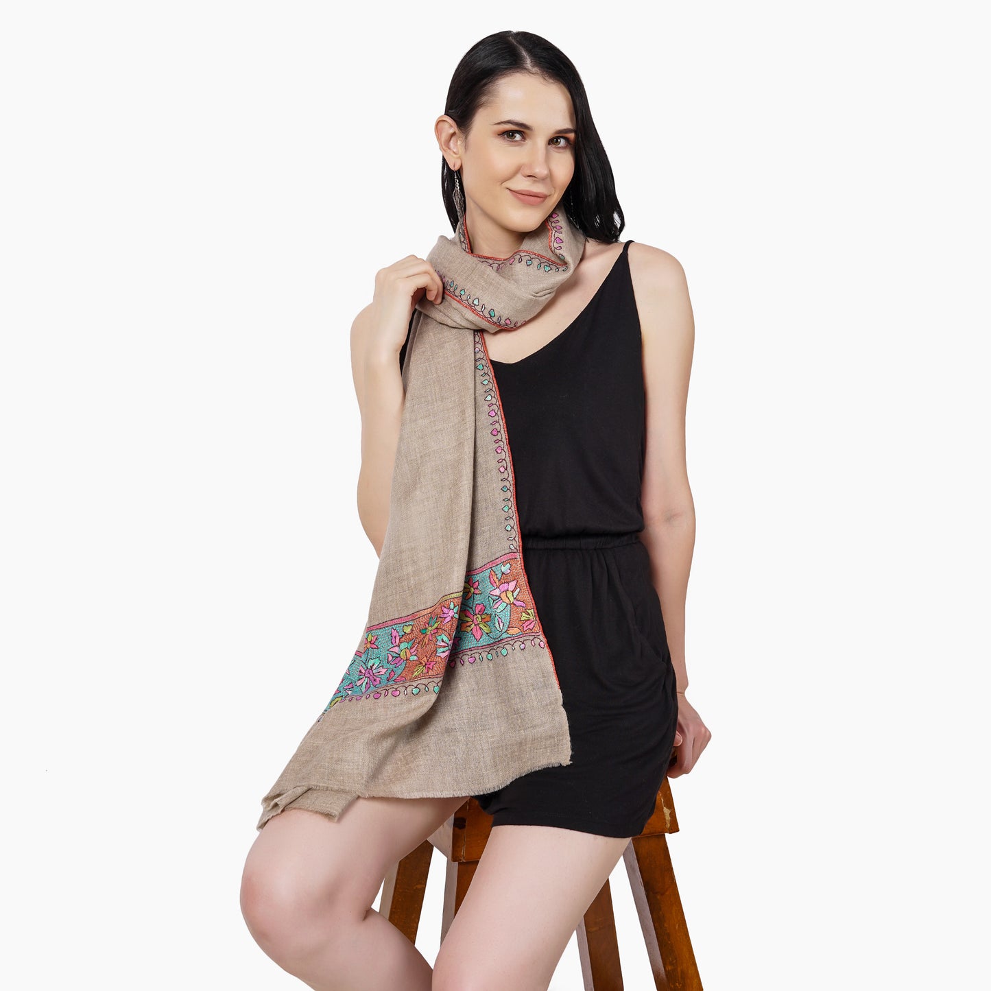 Cashmere Pashmina Embroidered Scarf (Paper-Mache Embroidery)