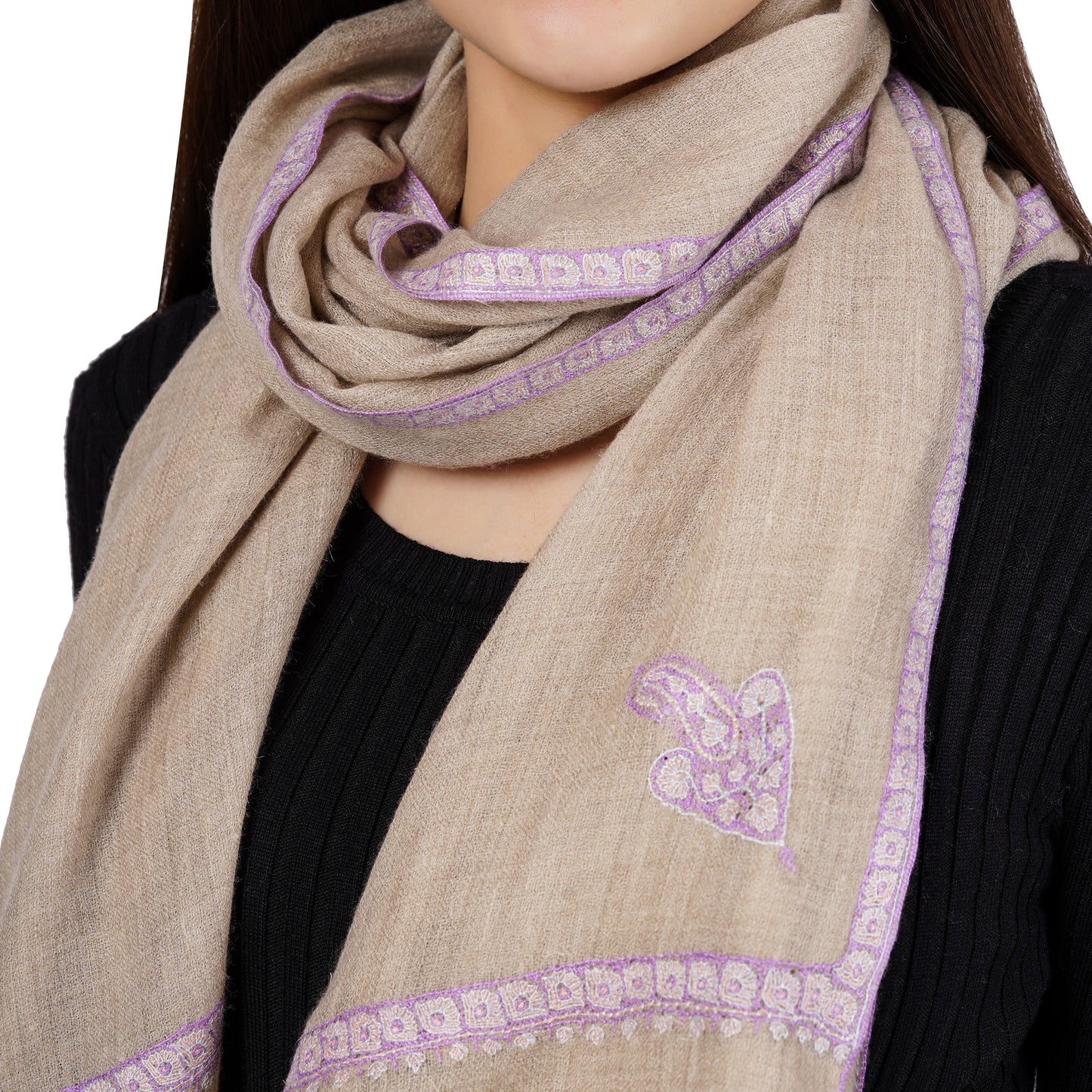 Cashmere Pashmina Embroidered Scarf (Natural Toosh)