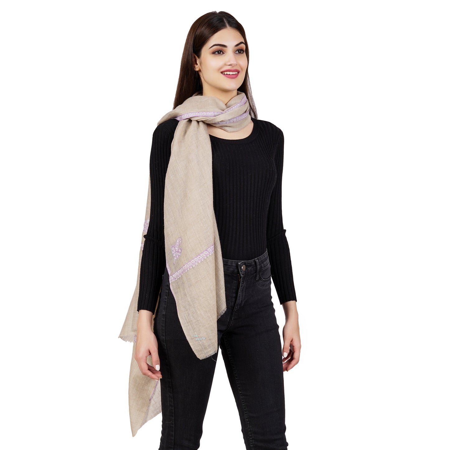 Cashmere Pashmina Embroidered Scarf (Natural Toosh)