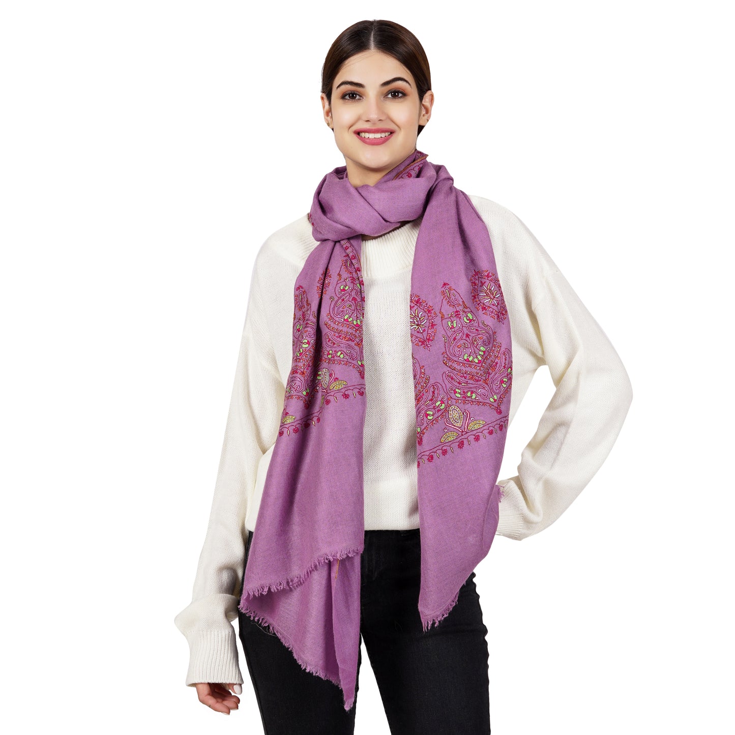 Cashmere Pashmina Embroidered Scarf (Purple)