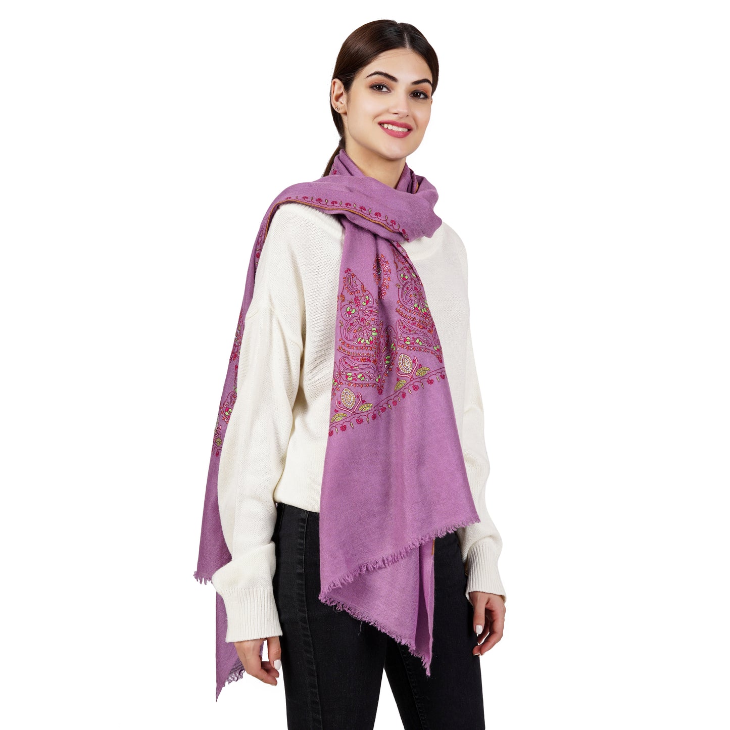 Cashmere Pashmina Embroidered Scarf (Purple)