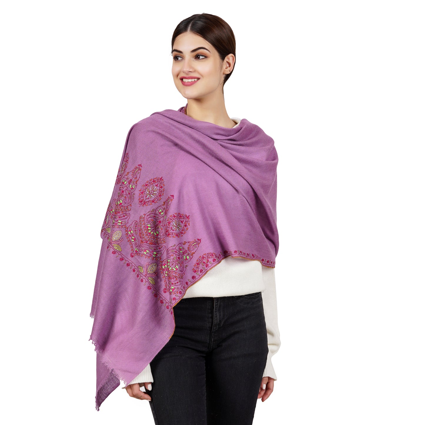 Cashmere Pashmina Embroidered Scarf (Purple)