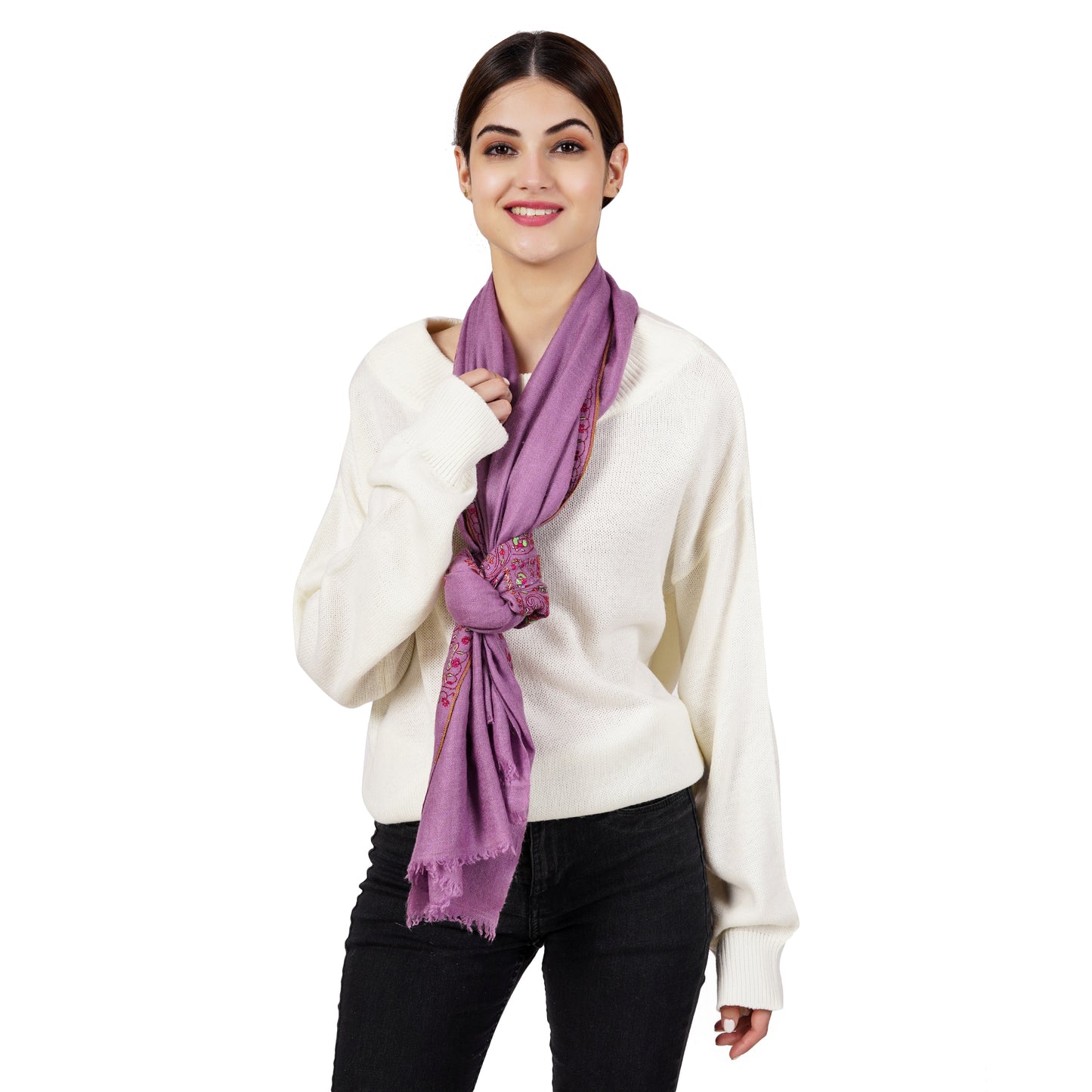 Cashmere Pashmina Embroidered Scarf (Purple)