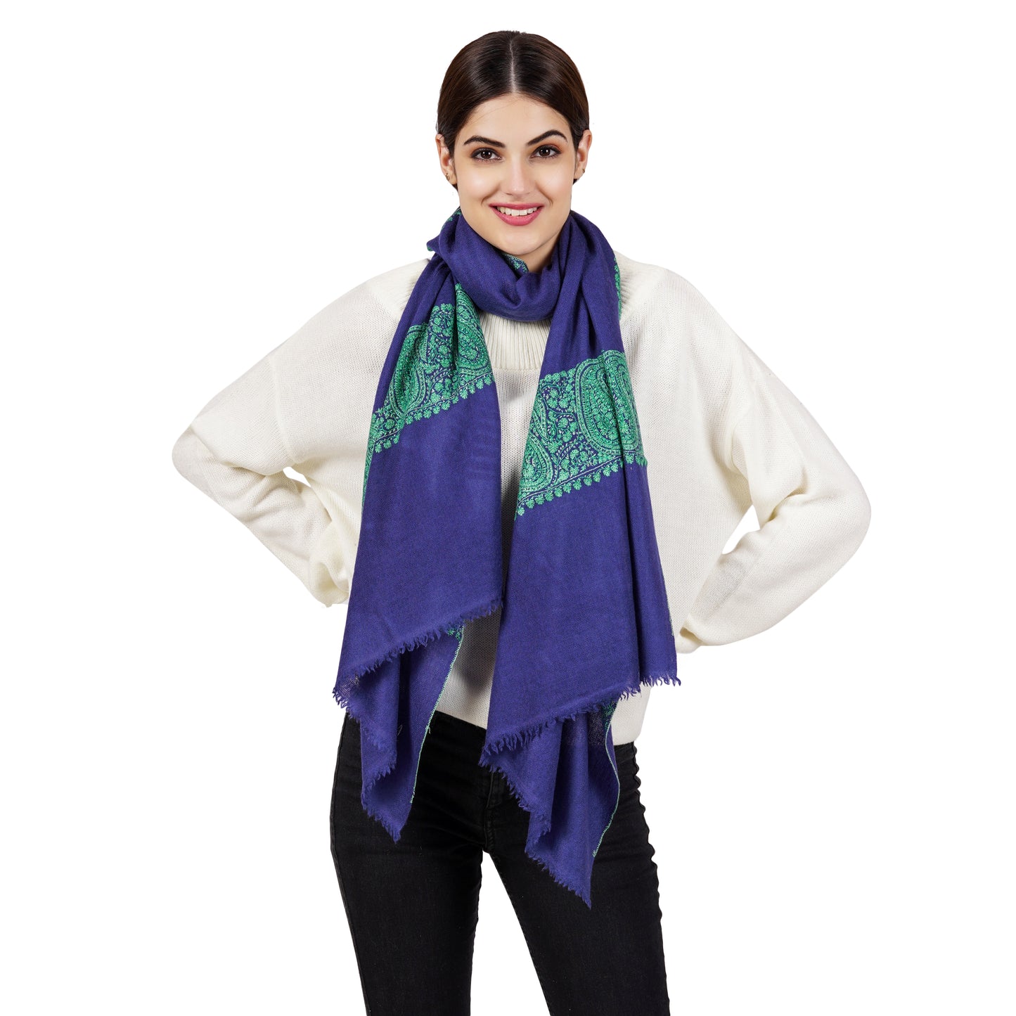 Cashmere Pashmina Embroidered Scarf (Blue Palledaar)