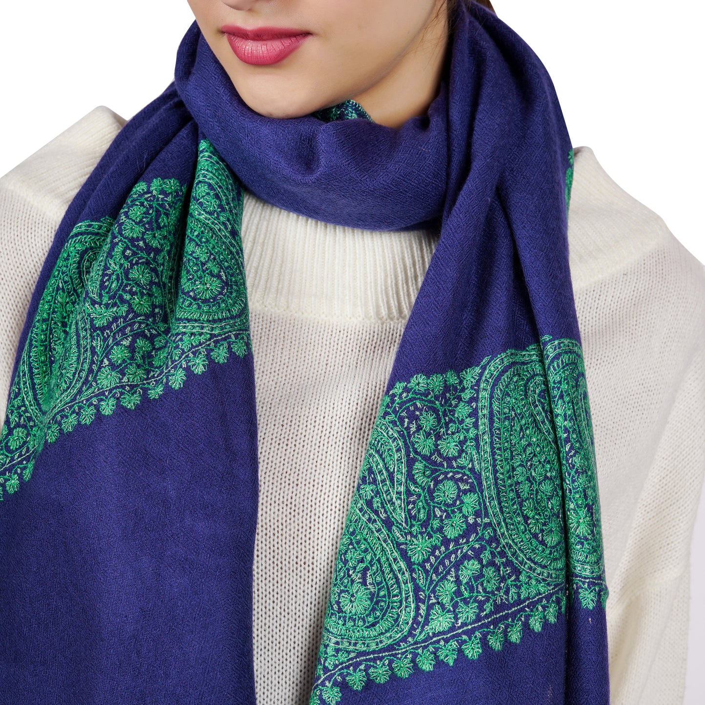 Cashmere Pashmina Embroidered Scarf (Blue Palledaar)