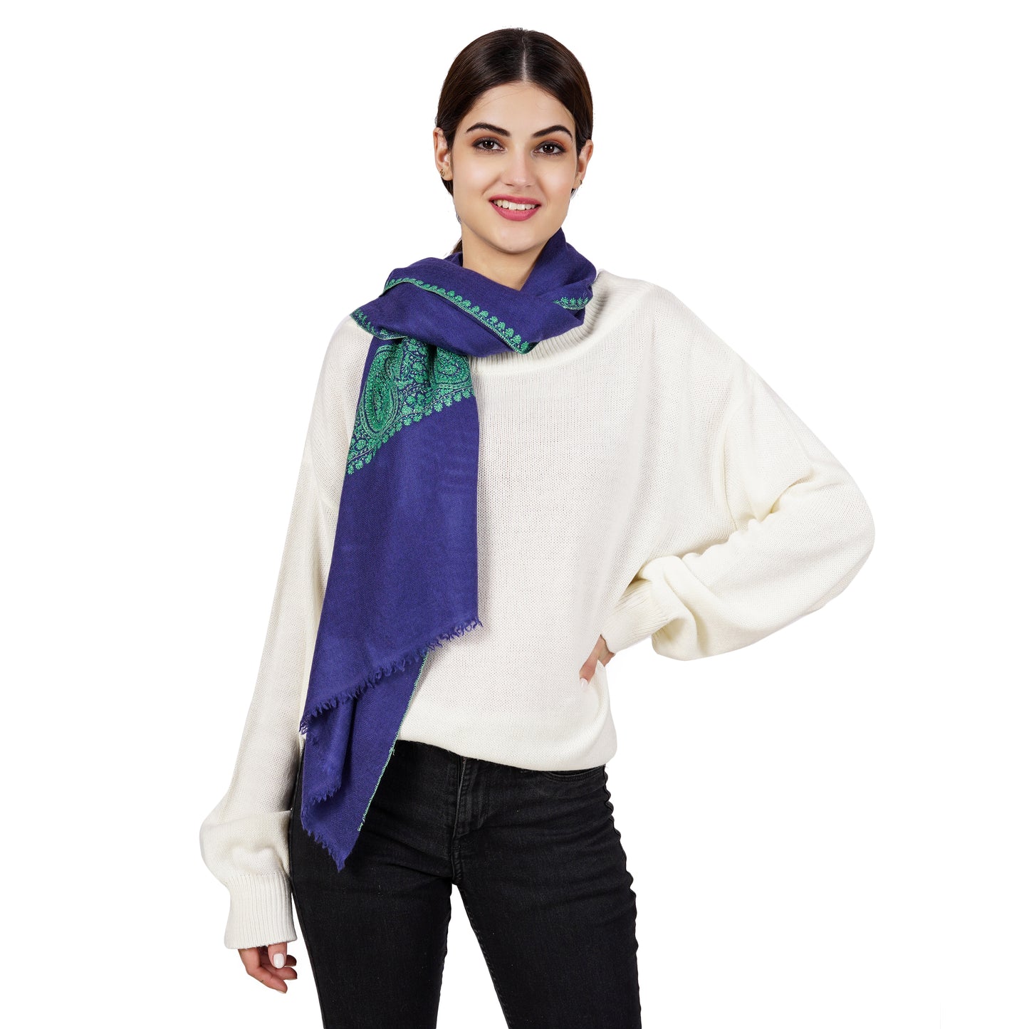 Cashmere Pashmina Embroidered Scarf (Blue Palledaar)