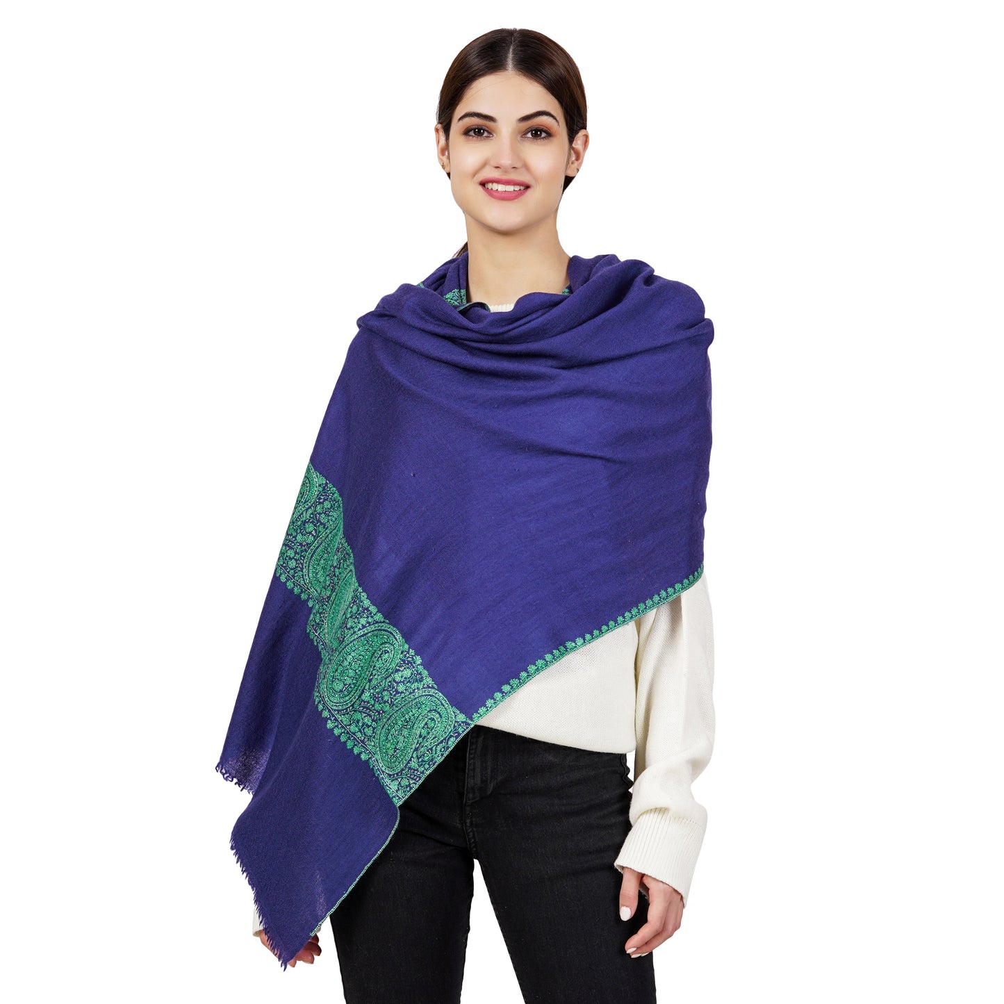 Cashmere Pashmina Embroidered Scarf (Blue Palledaar)