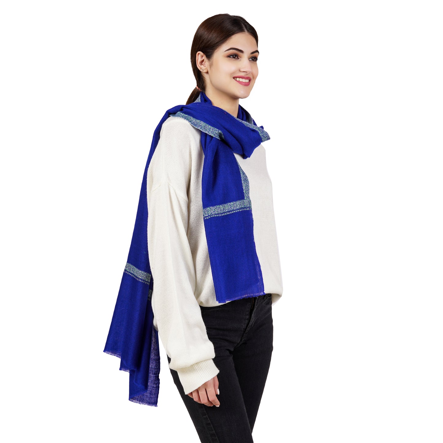 Cashmere Pashmina Embroidered Scarf (Royal Blue)