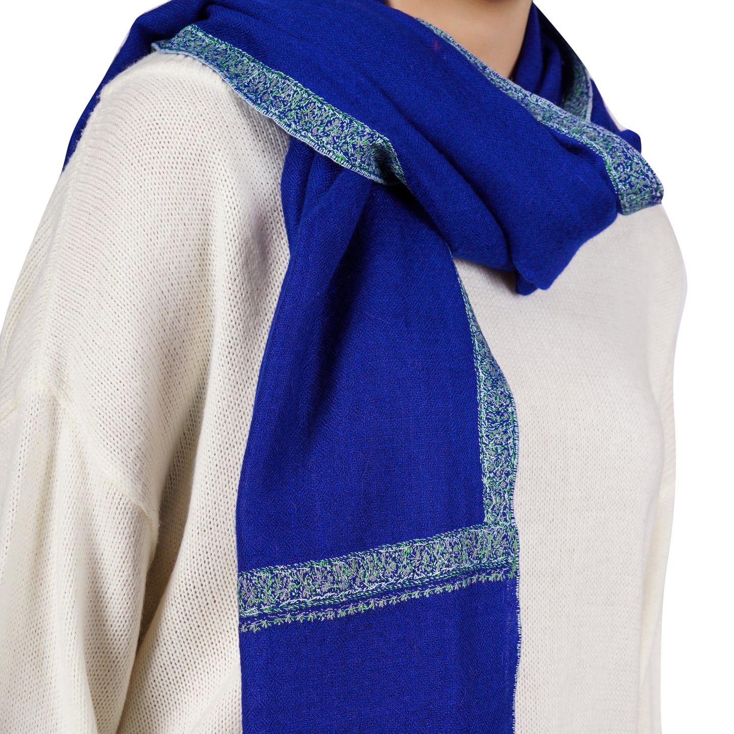 Cashmere Pashmina Embroidered Scarf (Royal Blue)