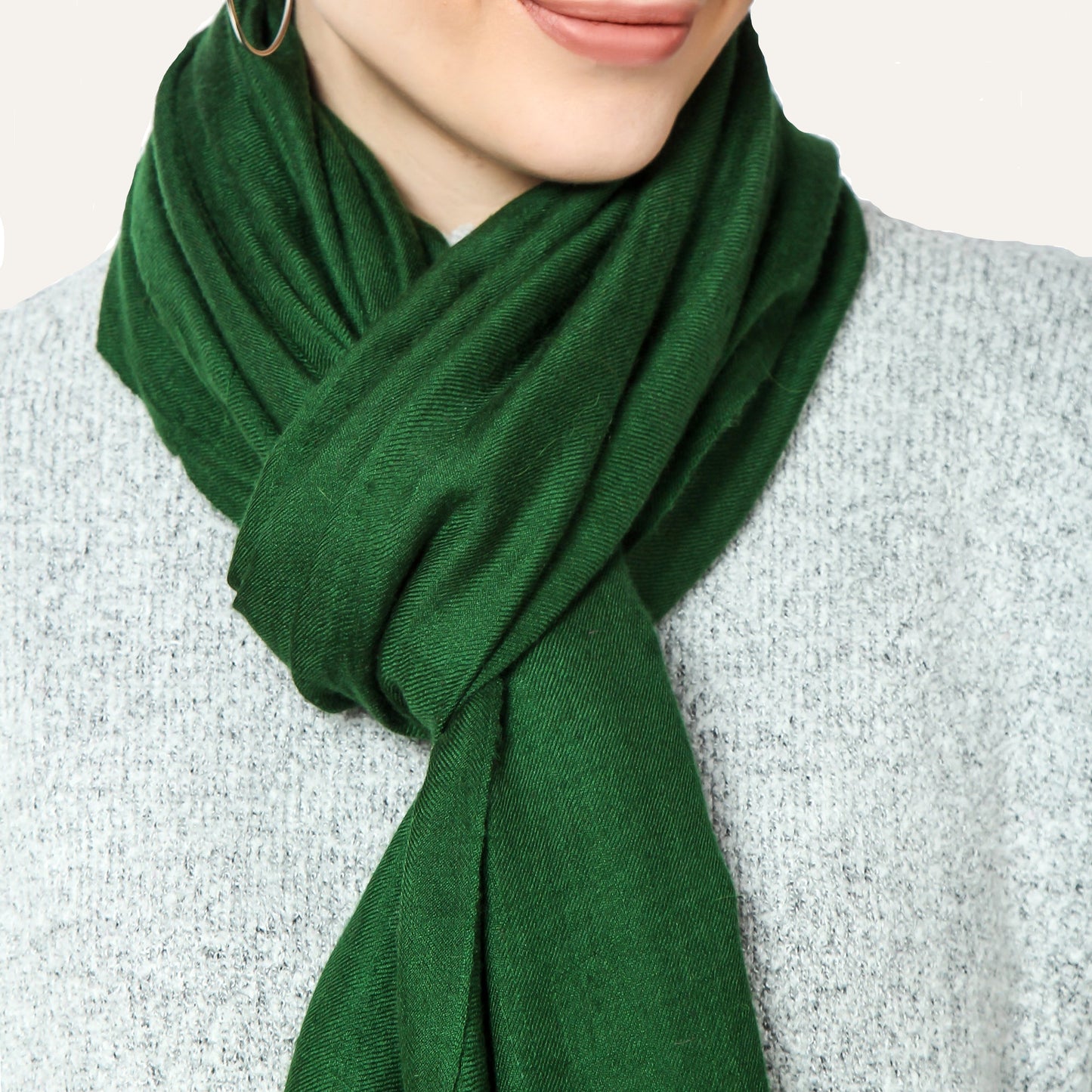 A Closeup picture of Green Cashmere Scarf showing Textures of the scarf