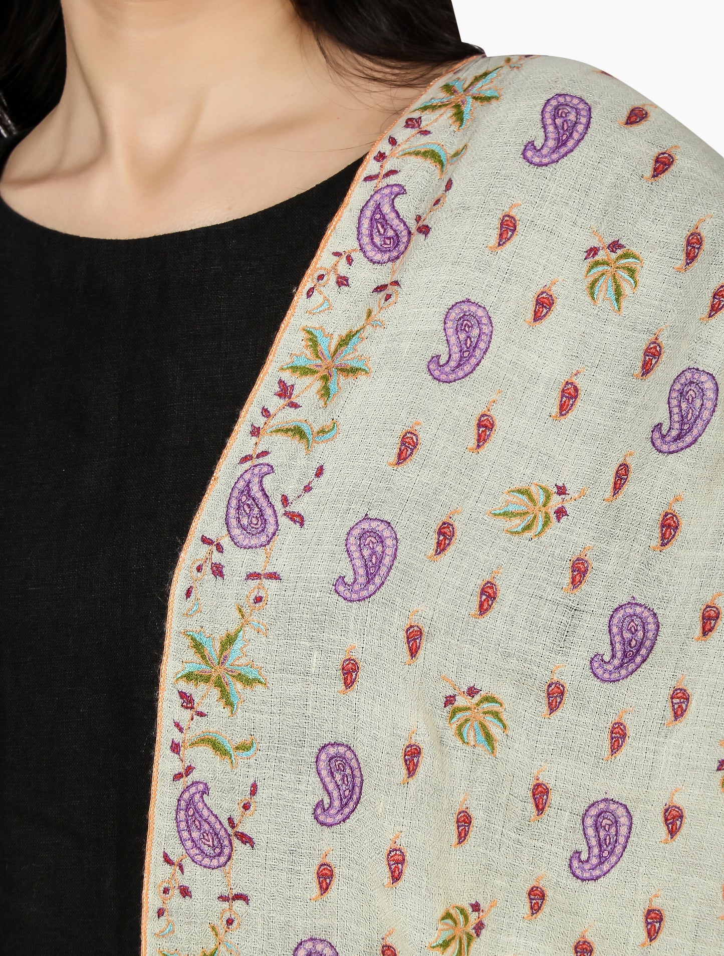 Cashmere Pashmina Shawl Embroidered (Ivory)
