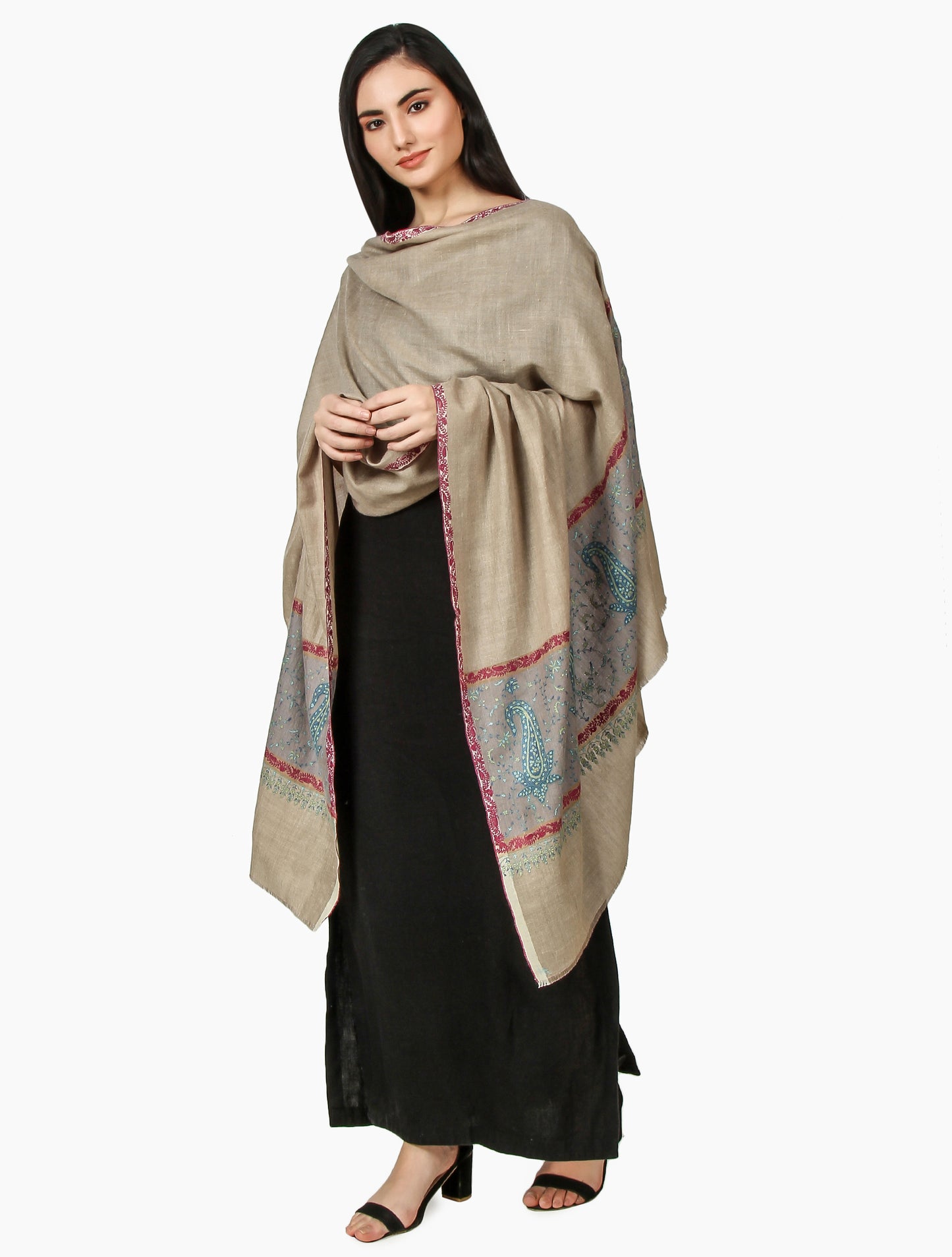 Cashmere Pashmina Shawl Embroidered (Natural Toosh)