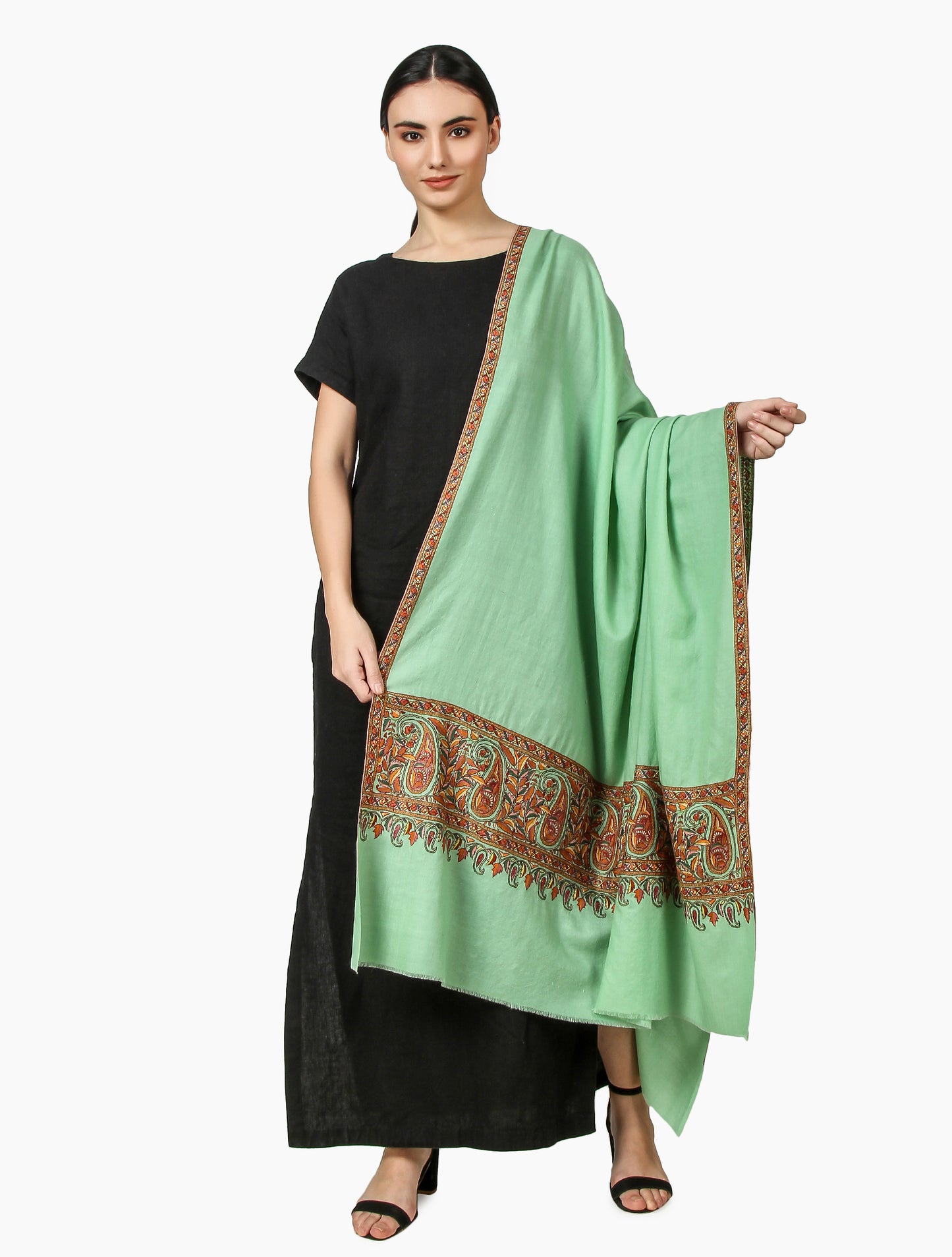 Cashmere Pashmina Shawl Embroidered (Sea Green)