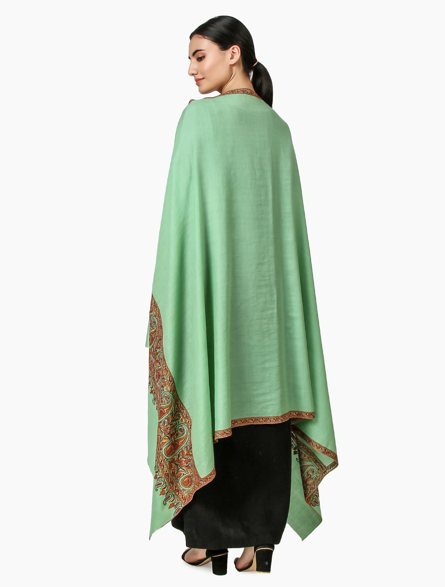 Cashmere Pashmina Shawl Embroidered (Sea Green)