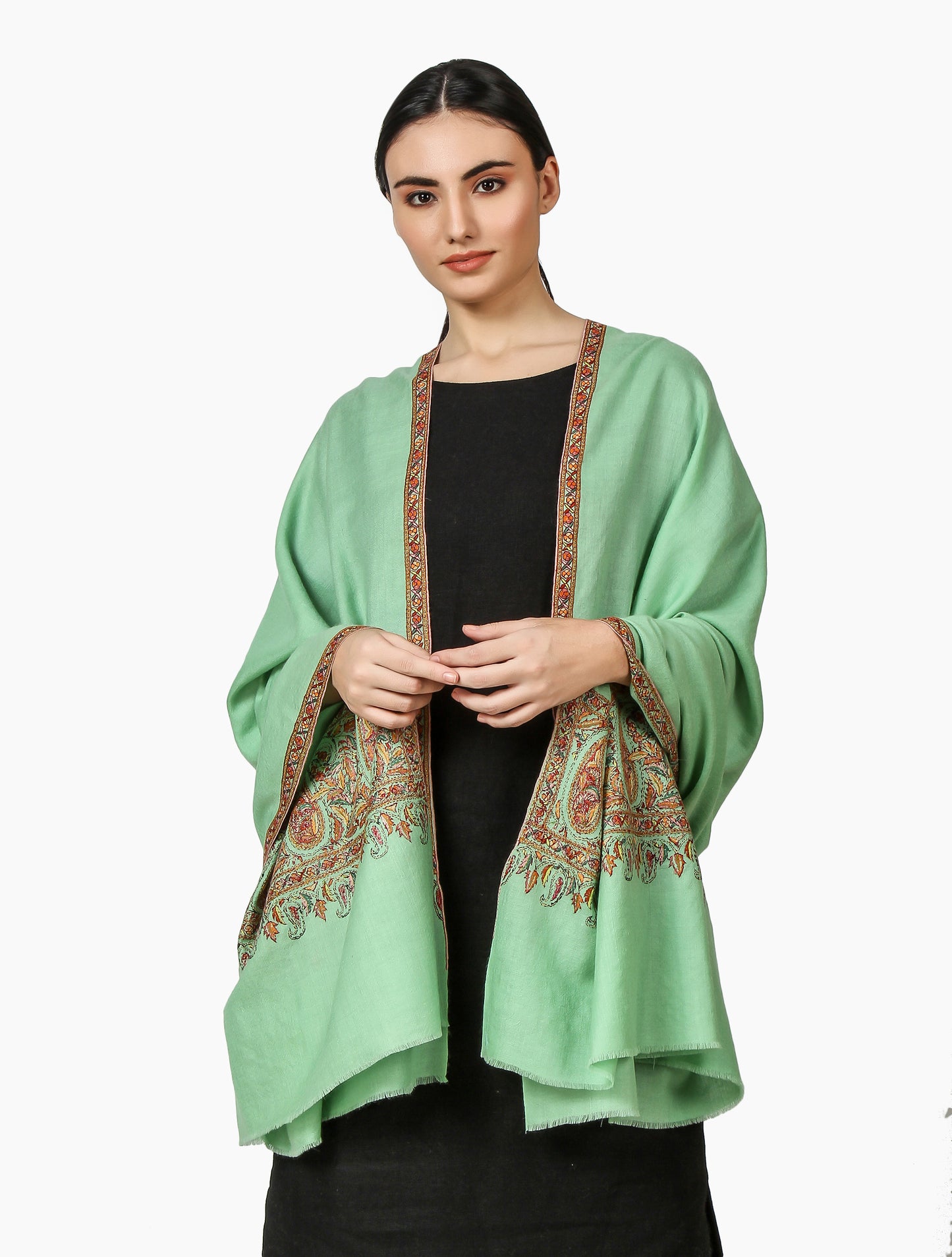 Cashmere Pashmina Shawl Embroidered (Sea Green)