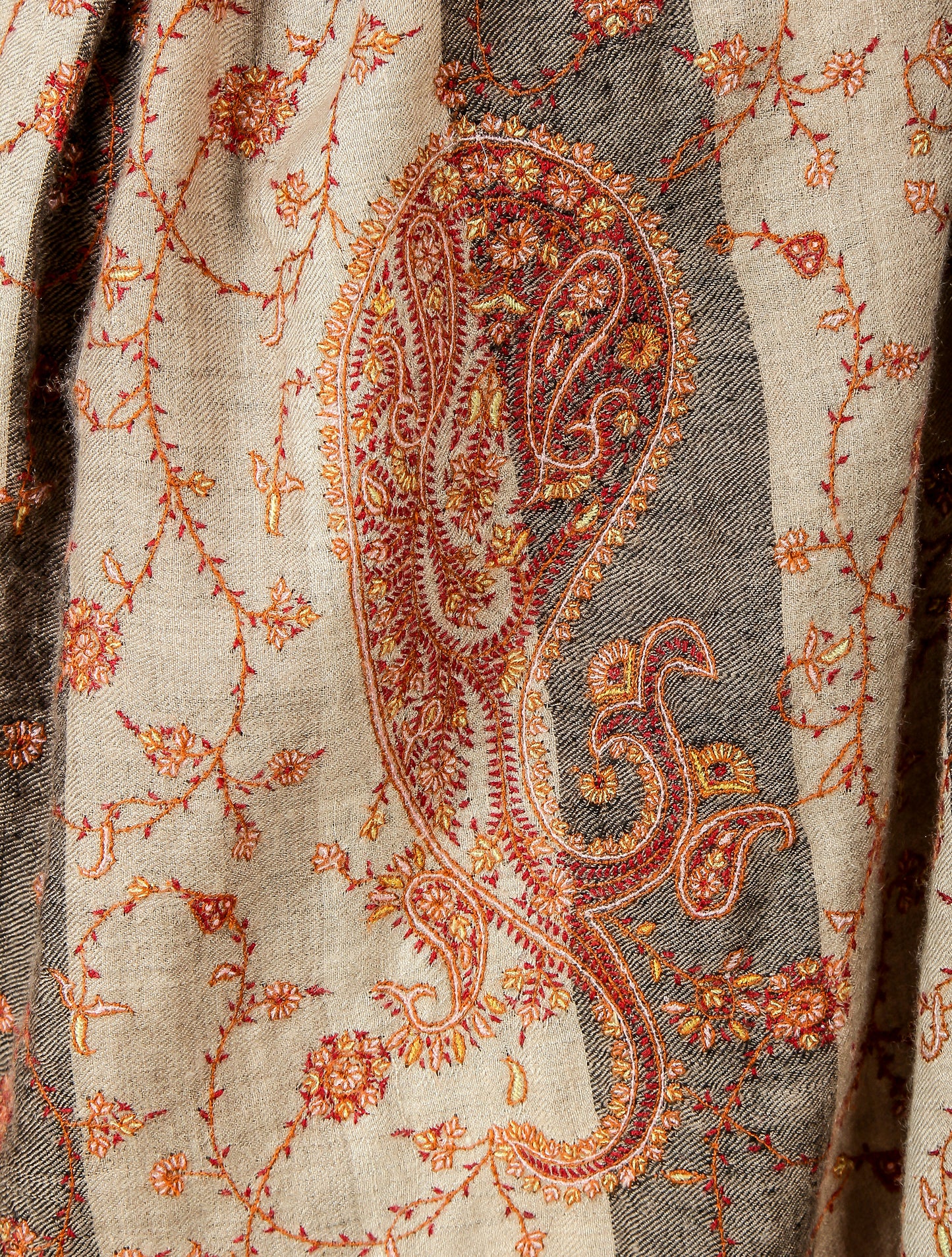 Cashmere Pashmina Shawl Embroidered (Beige Stripe)