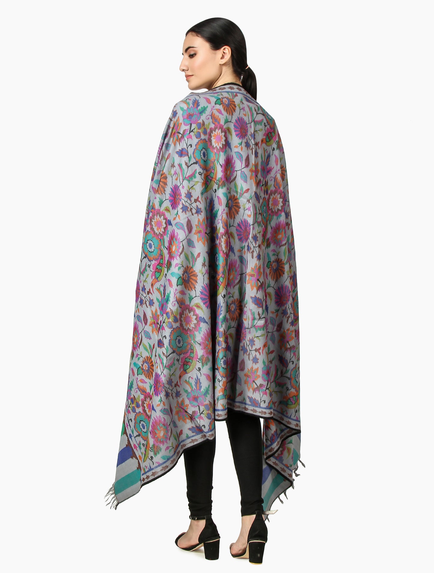 Pashmina Kani Shawl (Floral Steel Blue)