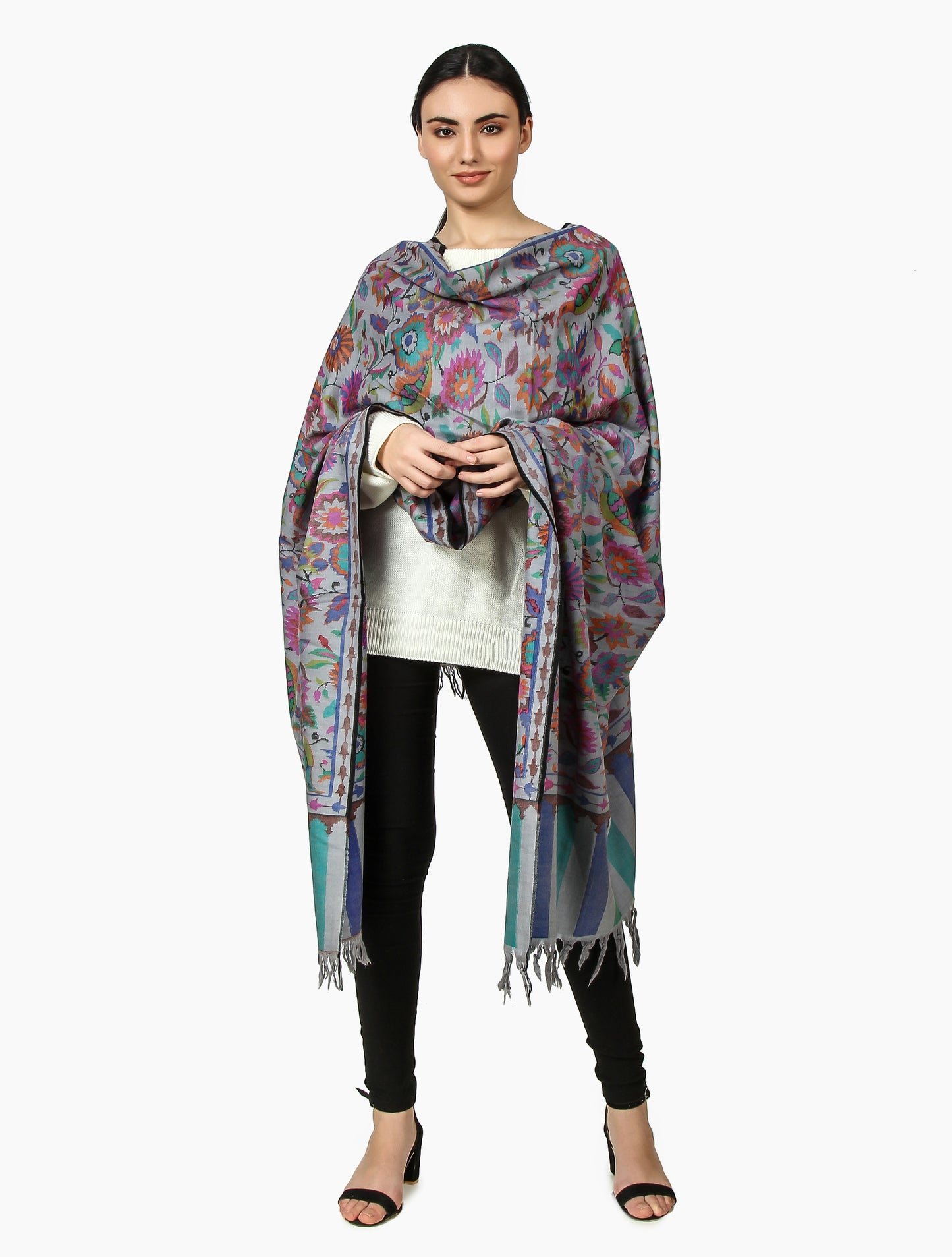 Pashmina Kani Shawl (Floral Steel Blue)