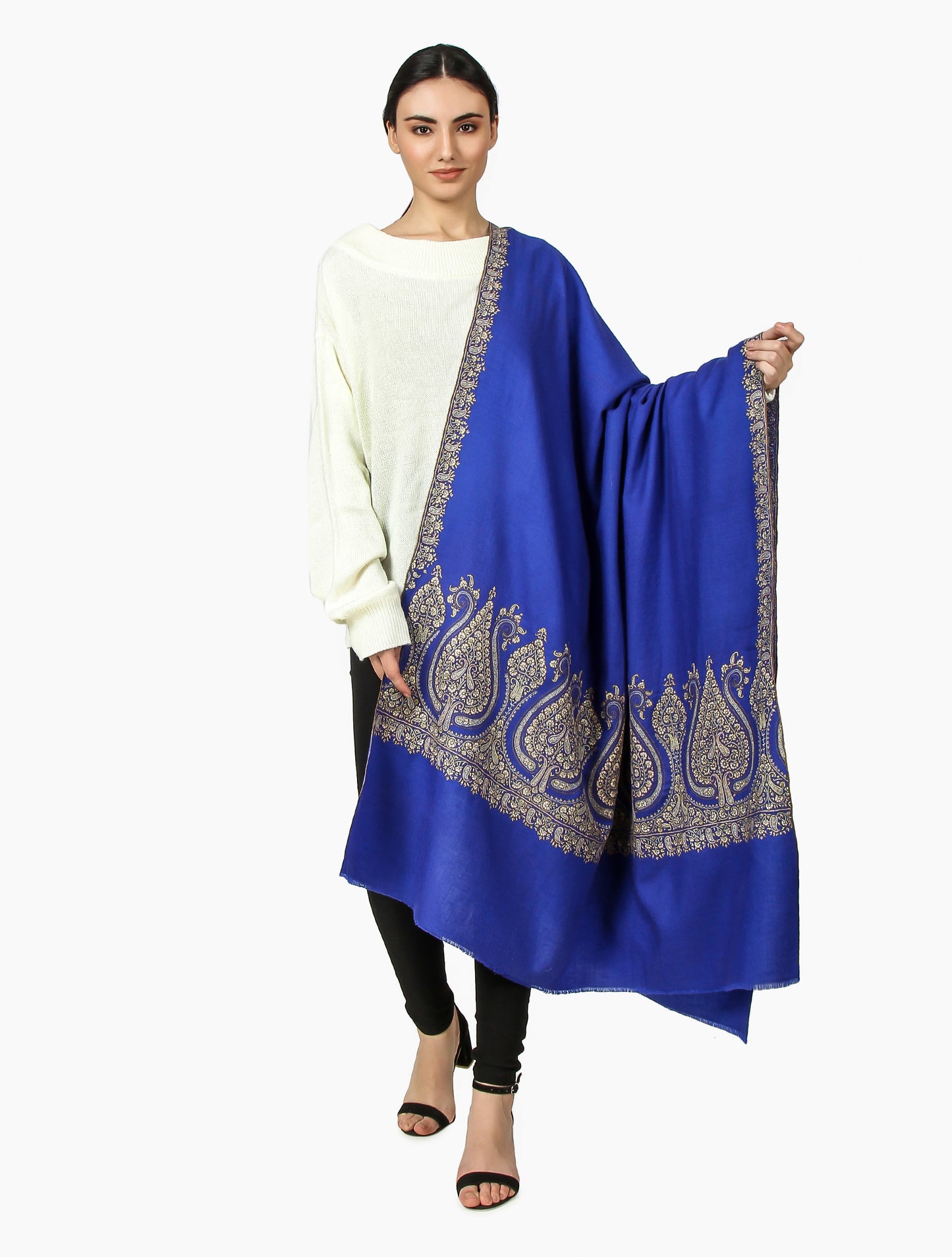 Cashmere Pashmina Shawl Embroidered (Blue)