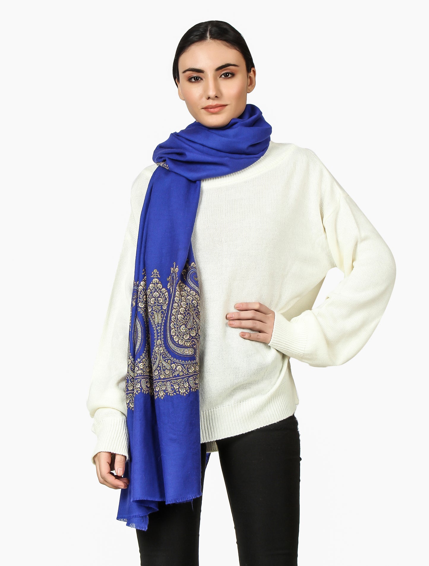 Cashmere Pashmina Shawl Embroidered (Blue)