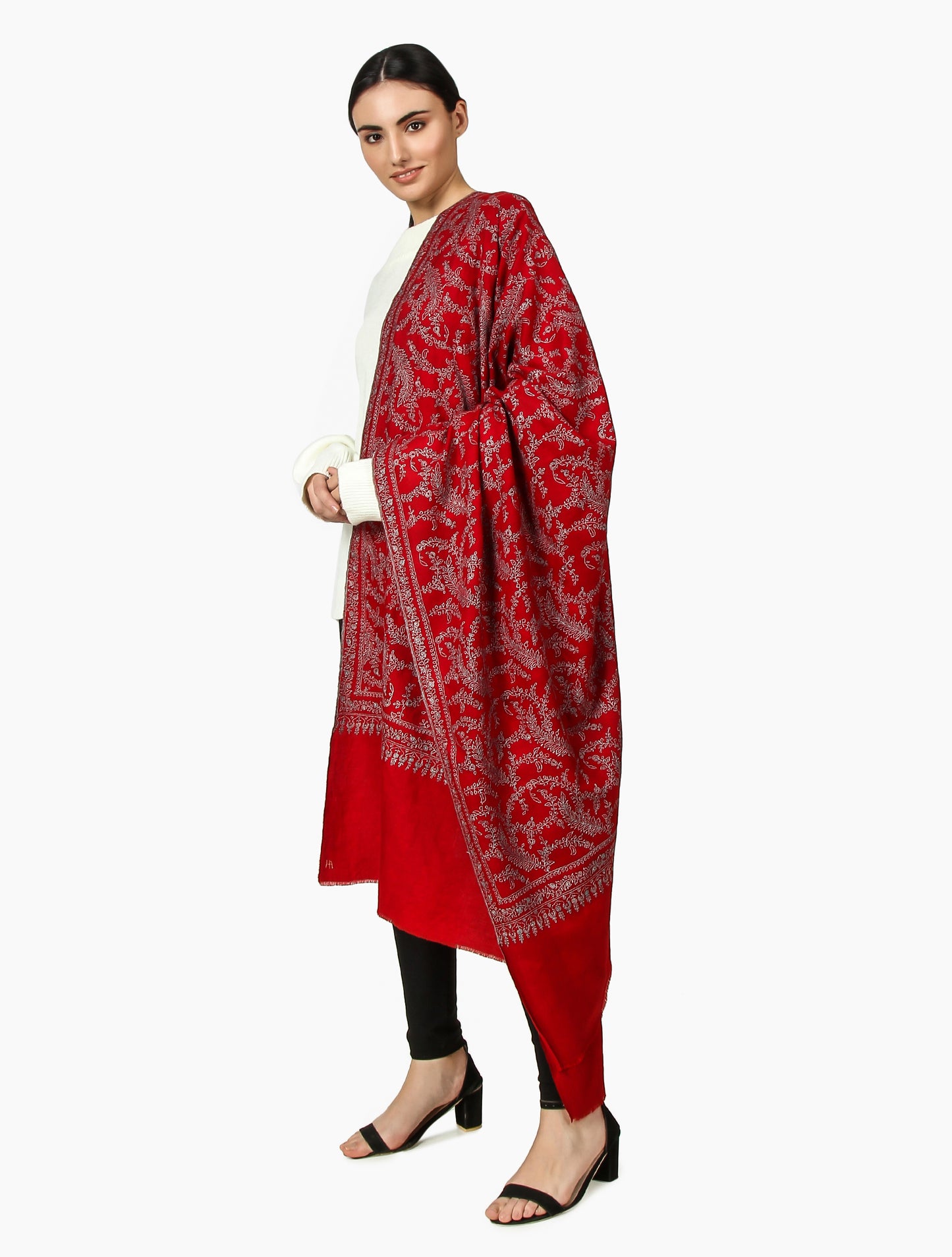 Cashmere Pashmina Shawl Embroidered (Deep Red)