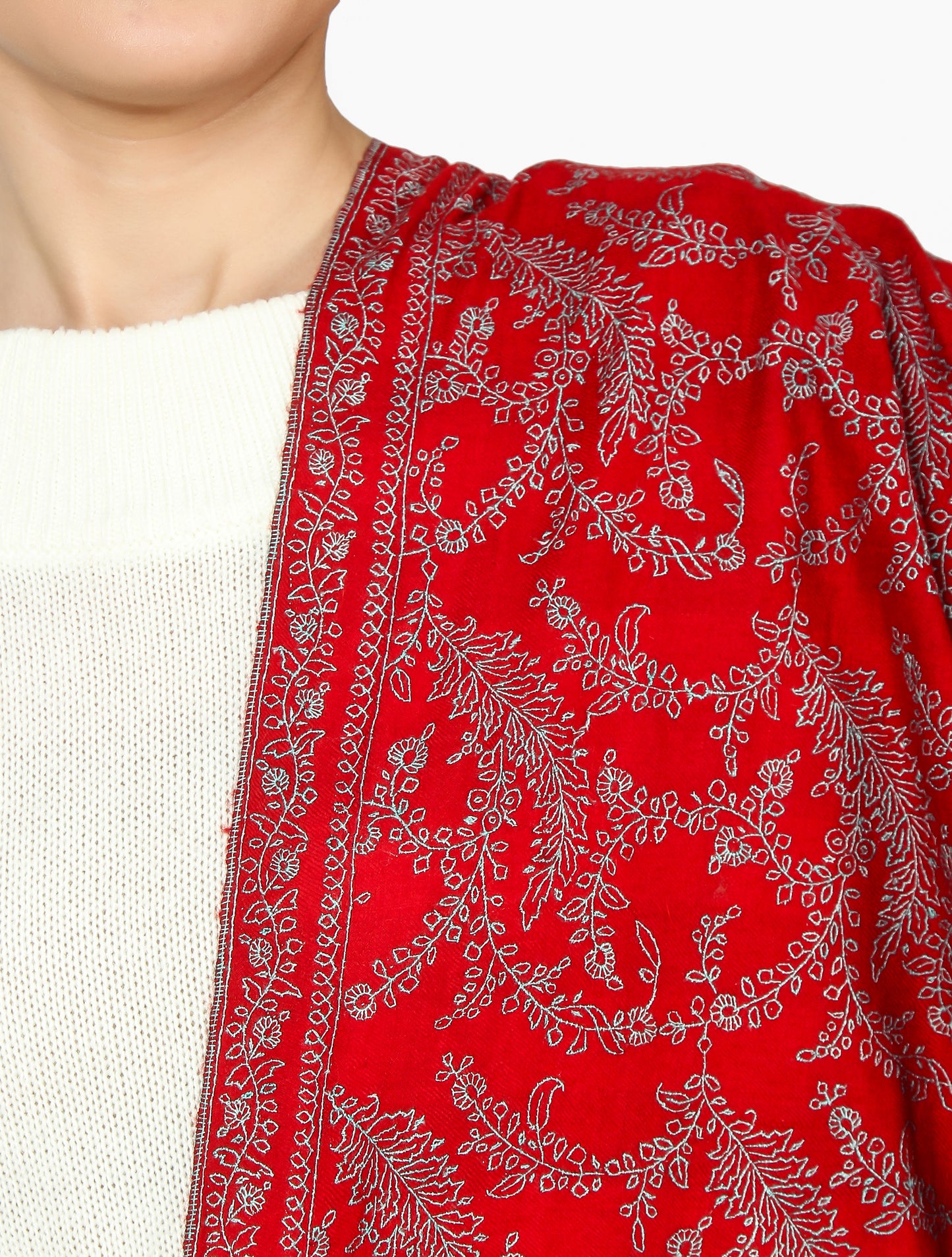 Cashmere Pashmina Shawl Embroidered (Deep Red)