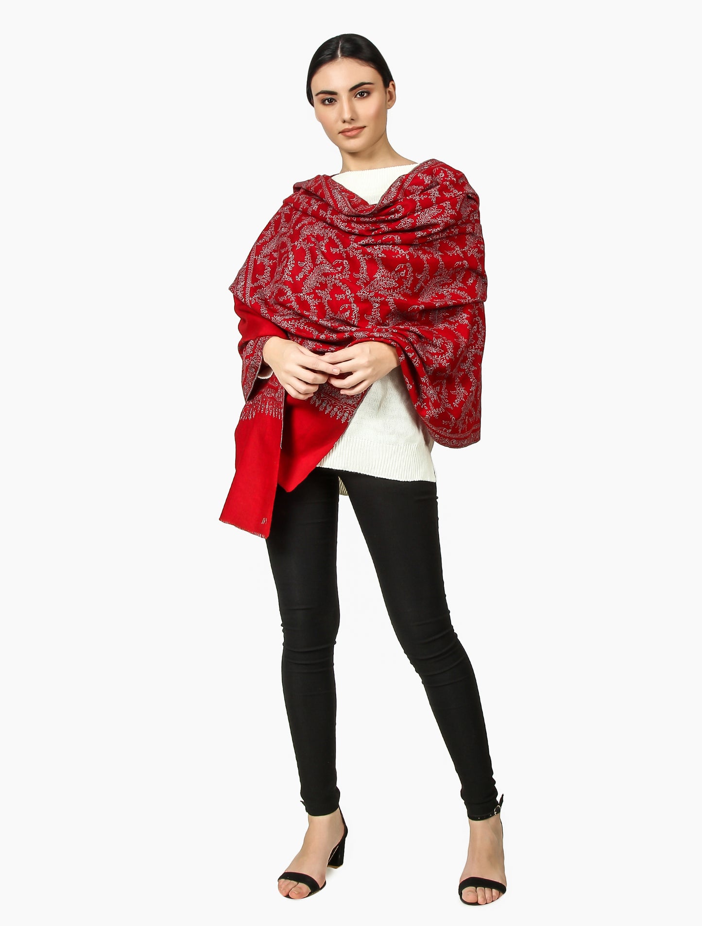 Cashmere Pashmina Shawl Embroidered (Deep Red)