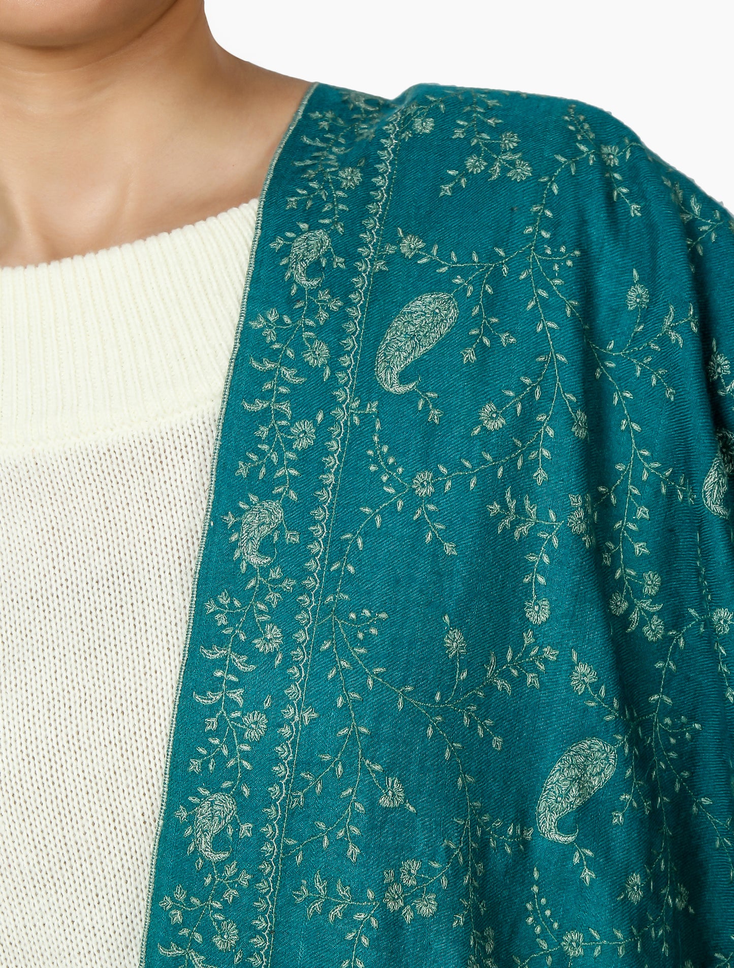 Cashmere Pashmina Shawl Embroidered (Forest Green)