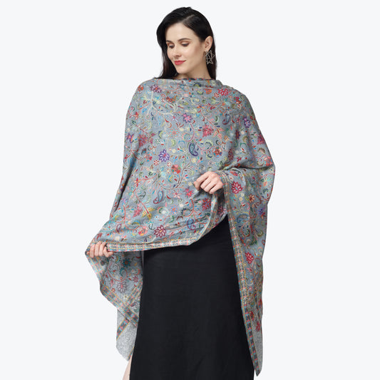 Kashmiri Kalamkari Wrap (Steel Blue)