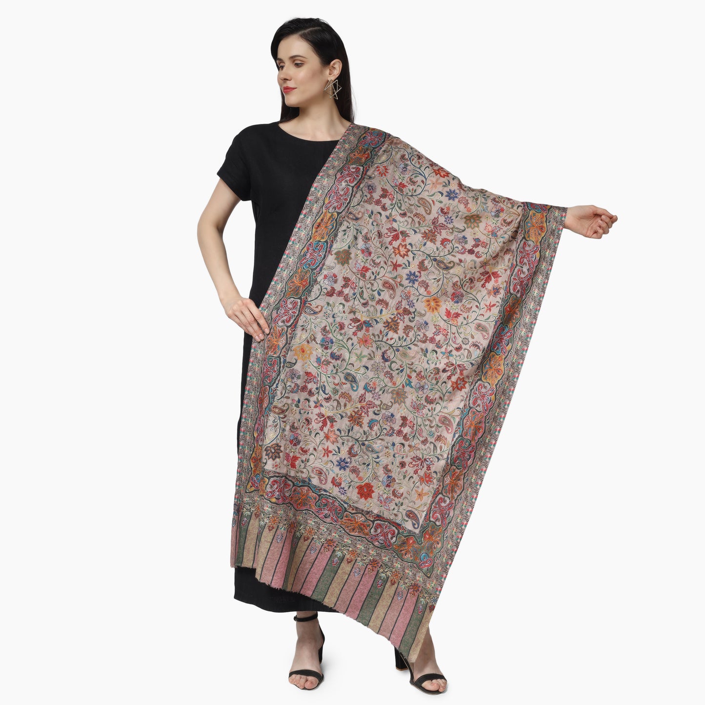 Kashmiri Kalamkari Wrap (Beige)