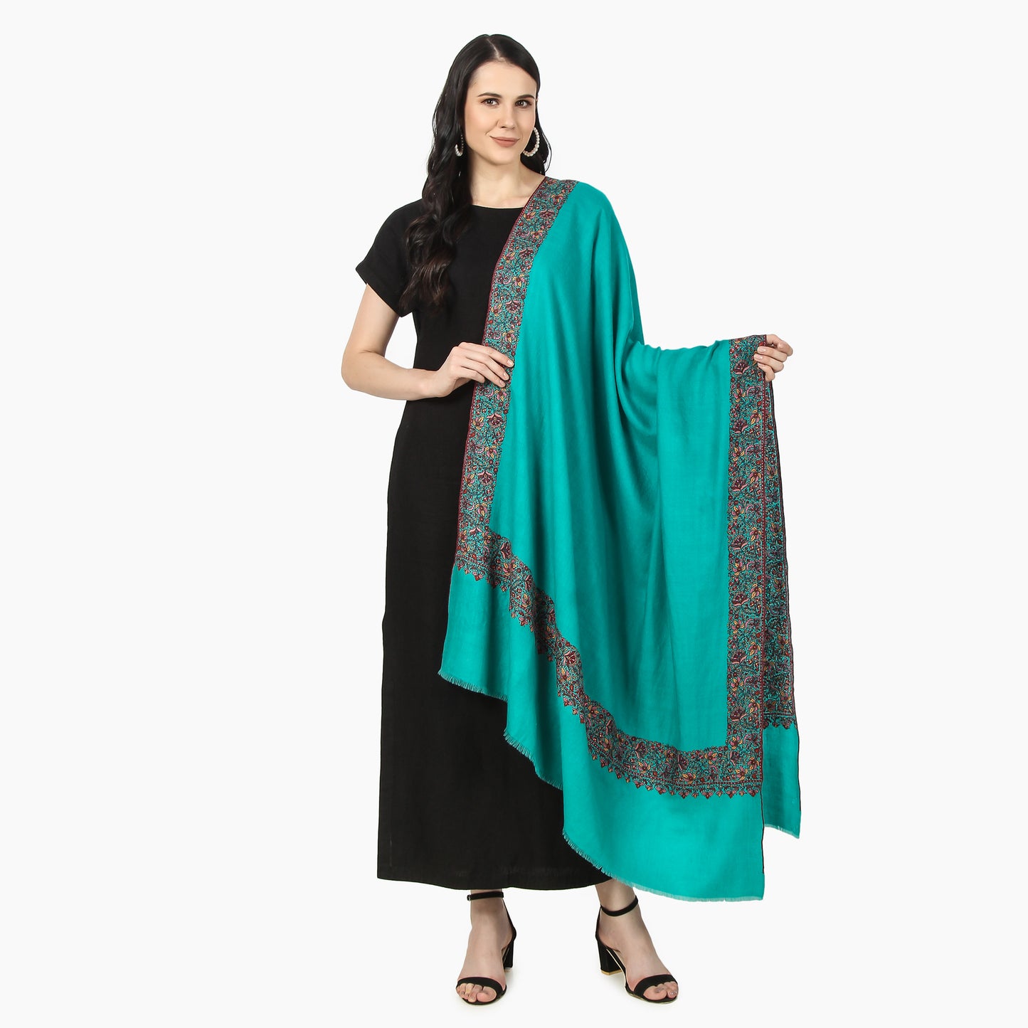 Cashmere Pashmina Shawl Embroidered (Dark Turquoise)