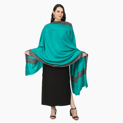 Cashmere Pashmina Shawl Embroidered (Dark Turquoise)