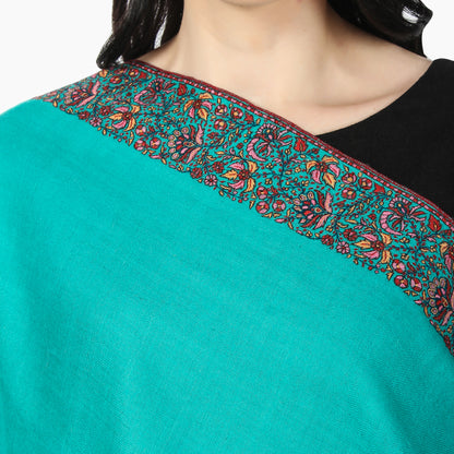 Cashmere Pashmina Shawl Embroidered (Dark Turquoise)