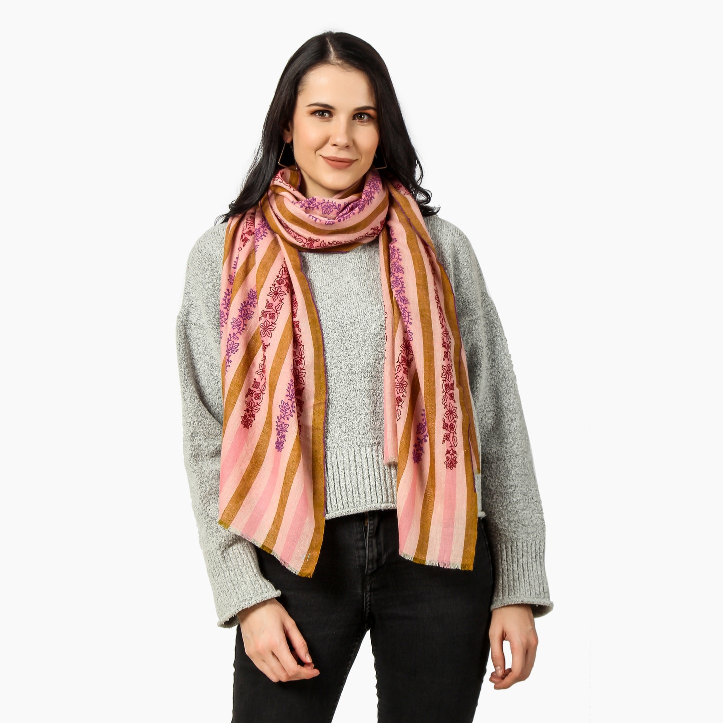 Cashmere Pashmina Stripes Embroidered Scarf