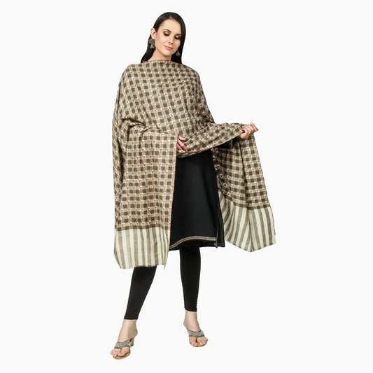 Cashmere Pashmina Shawl Embroidered (Checkered)