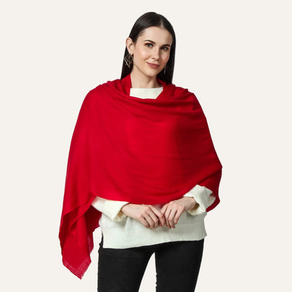 Women wearing a red color cashmere scarf
